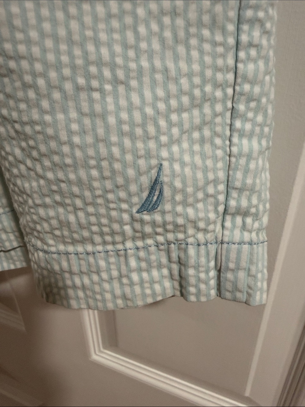 Nautica Light Mint Seersucker Drawstring Shorts with Contrast Waistband